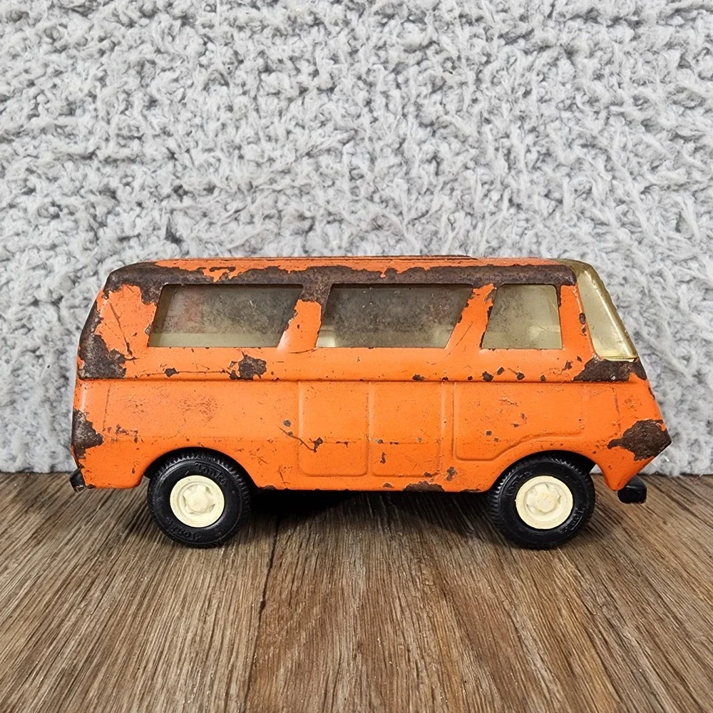 Vintage Tonka Pressed Steel Van Orange Toy Vehicle Patina 5.5 Inch